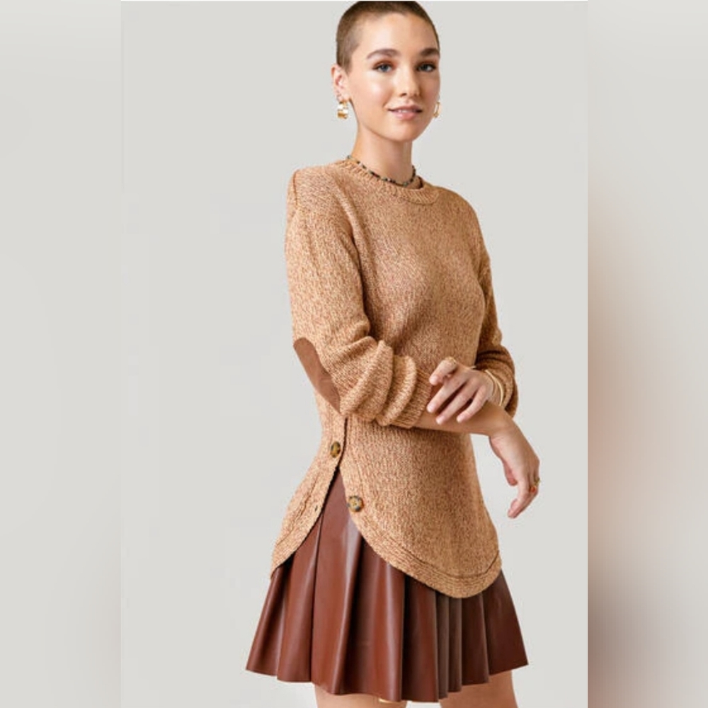 NWT Francesca's Sweater with elbow pads and side slit buttons
